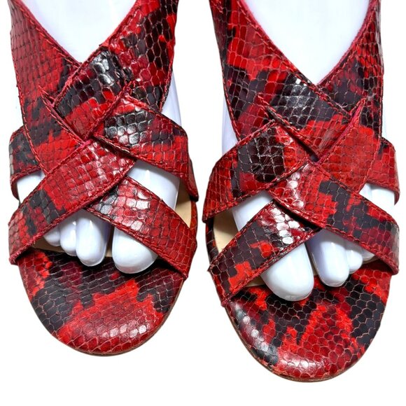 Joan & David Dalanaro Red Embossed Leather Cone Heel Sandals - Picture 5 of 12